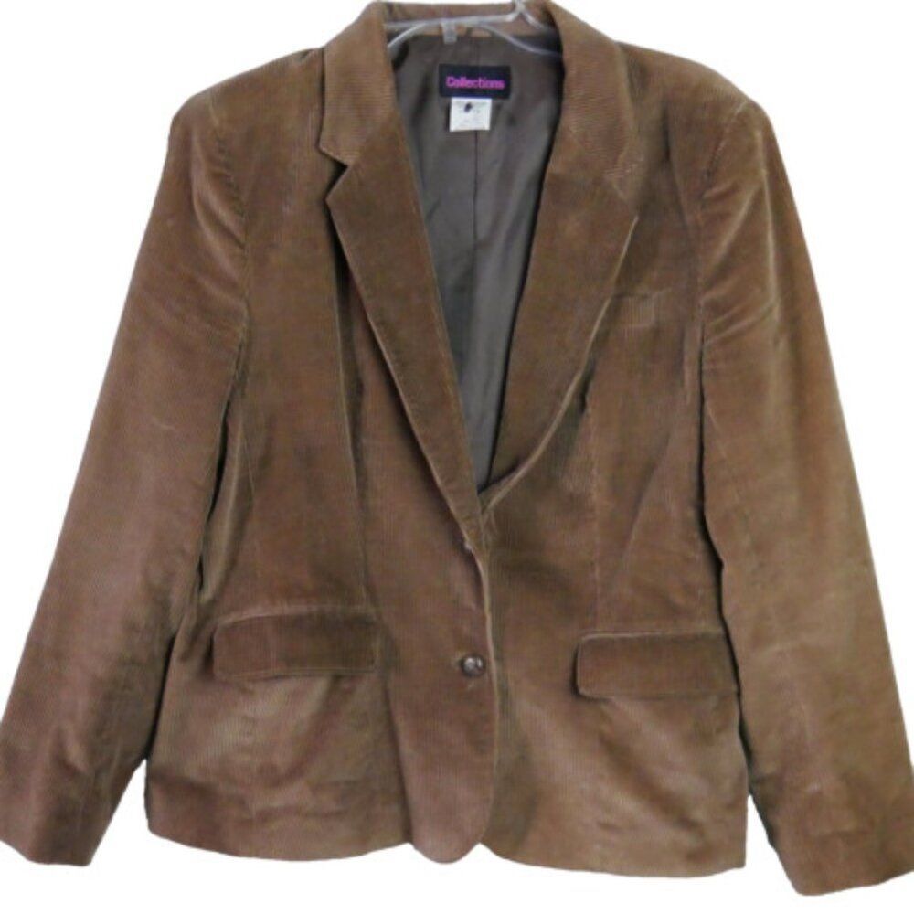 Collections Women's Size 16 Single Breasted Tan Corduroy Blazer Button
